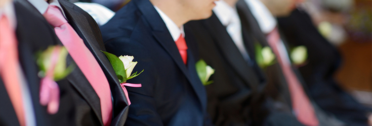 wedding suit with pink tie