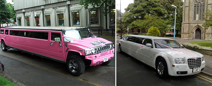 pink hummer and white Chrysler limos